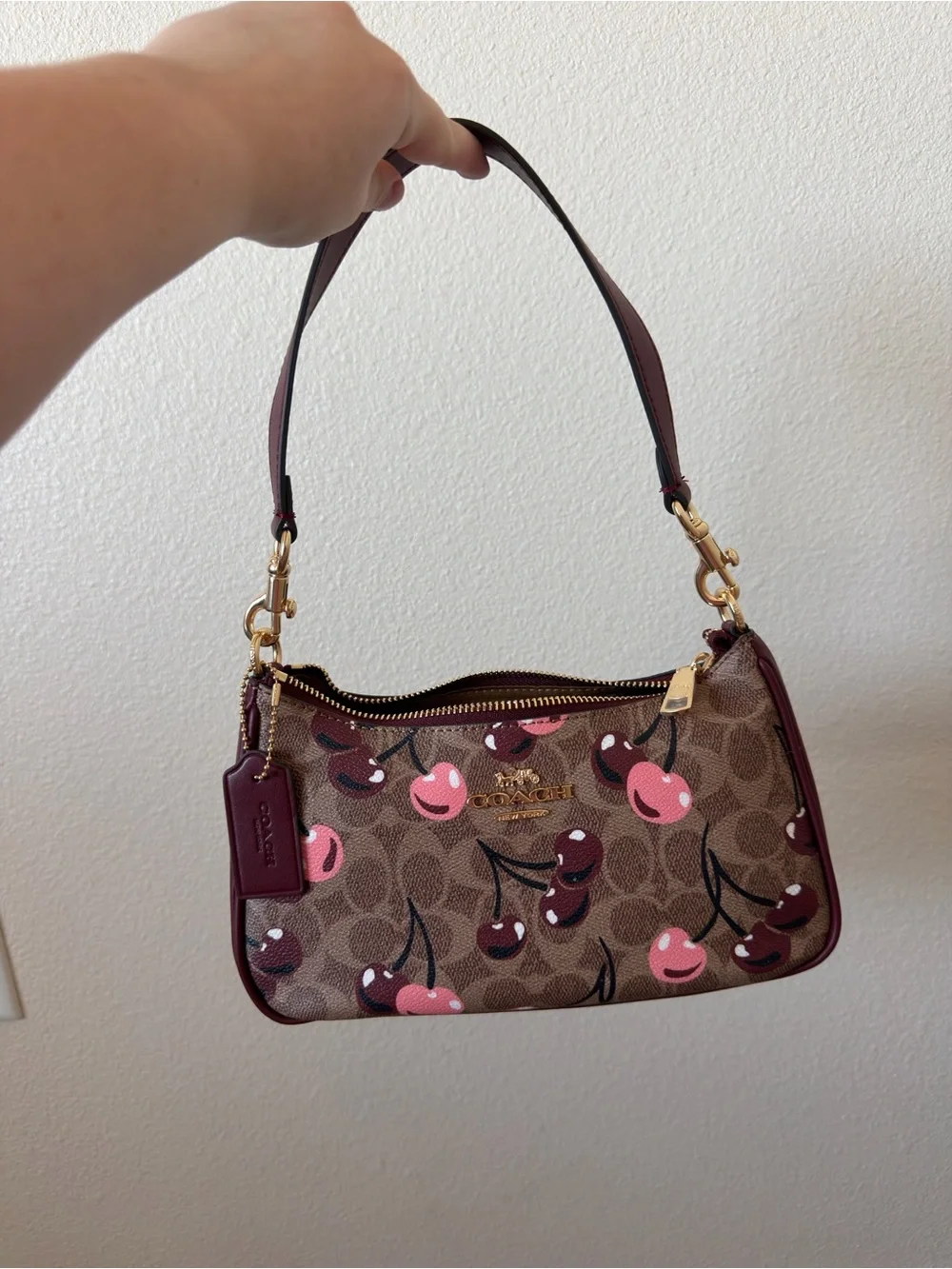 Coach Pink Cherry Signature Canvas Shoulder Bag